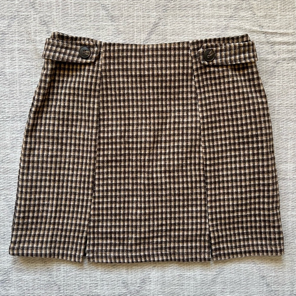 Brown Plaid Mini Skirt